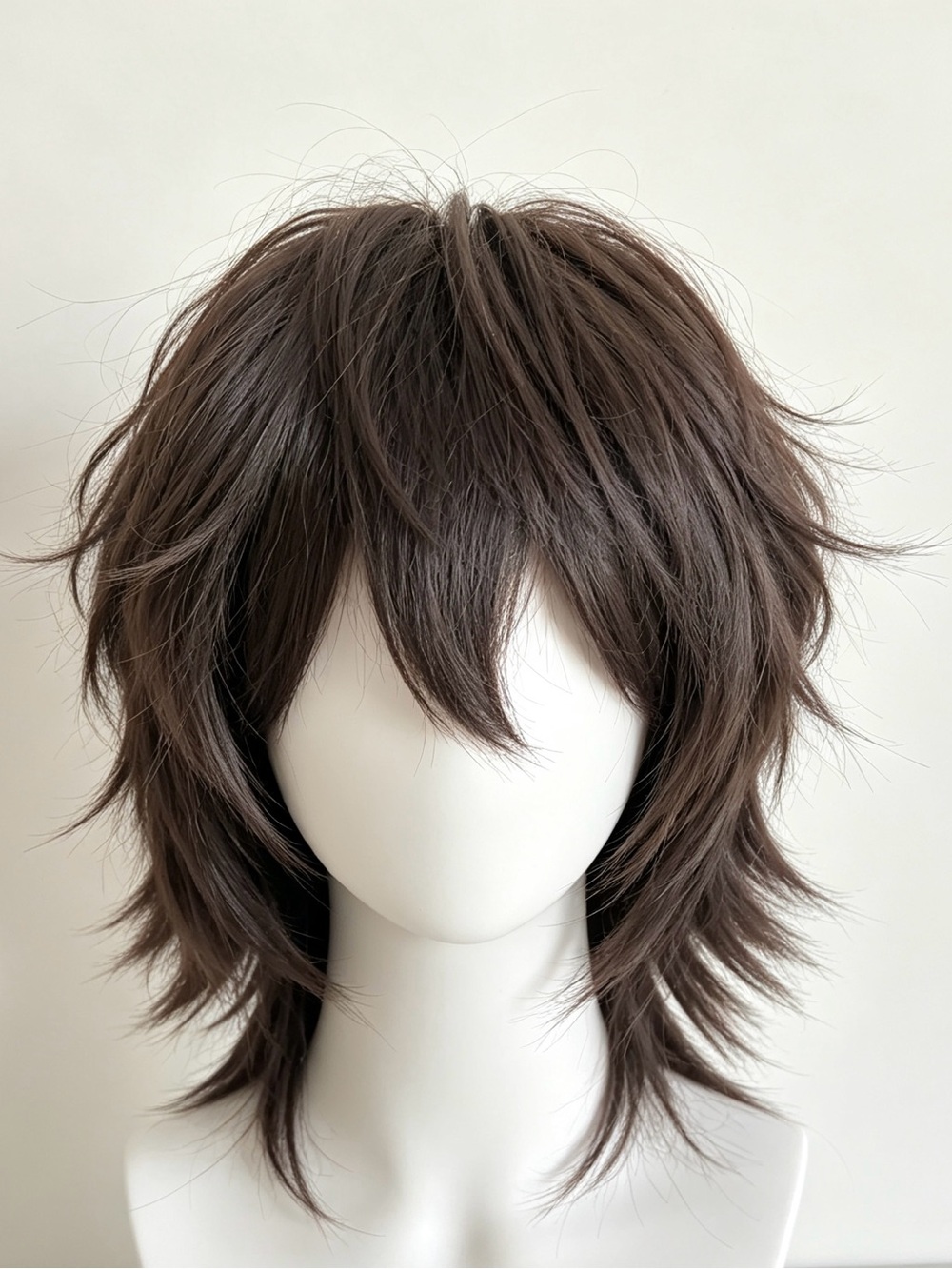 dark brown wolf cut short wig layered shaggy cosplay